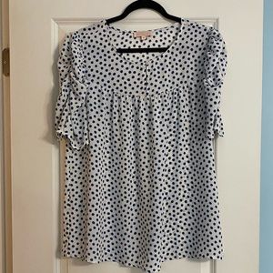 Blousology Blue Polka Dot Short Sleeve Top